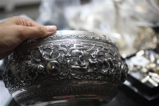 A late 19th century Burmese silver bowl, 28 oz.